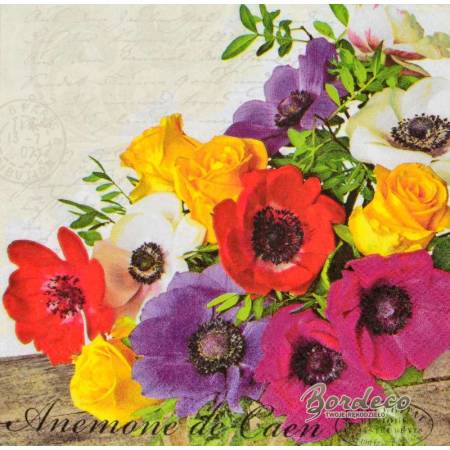 Serwetka decoupage firmy AMBIENTE anemony w rogu 33x33cm